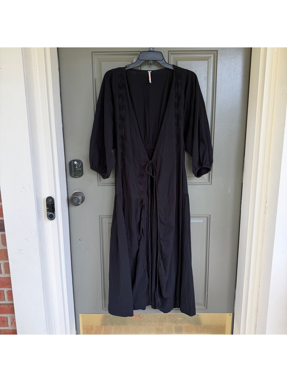 Free People Boho Tie-Front Midi Dress Black Size Small